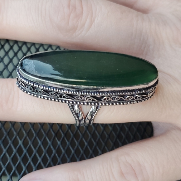 New Oversized Nephrite Jade 925 Silver Ring. - Picture 12 of 16